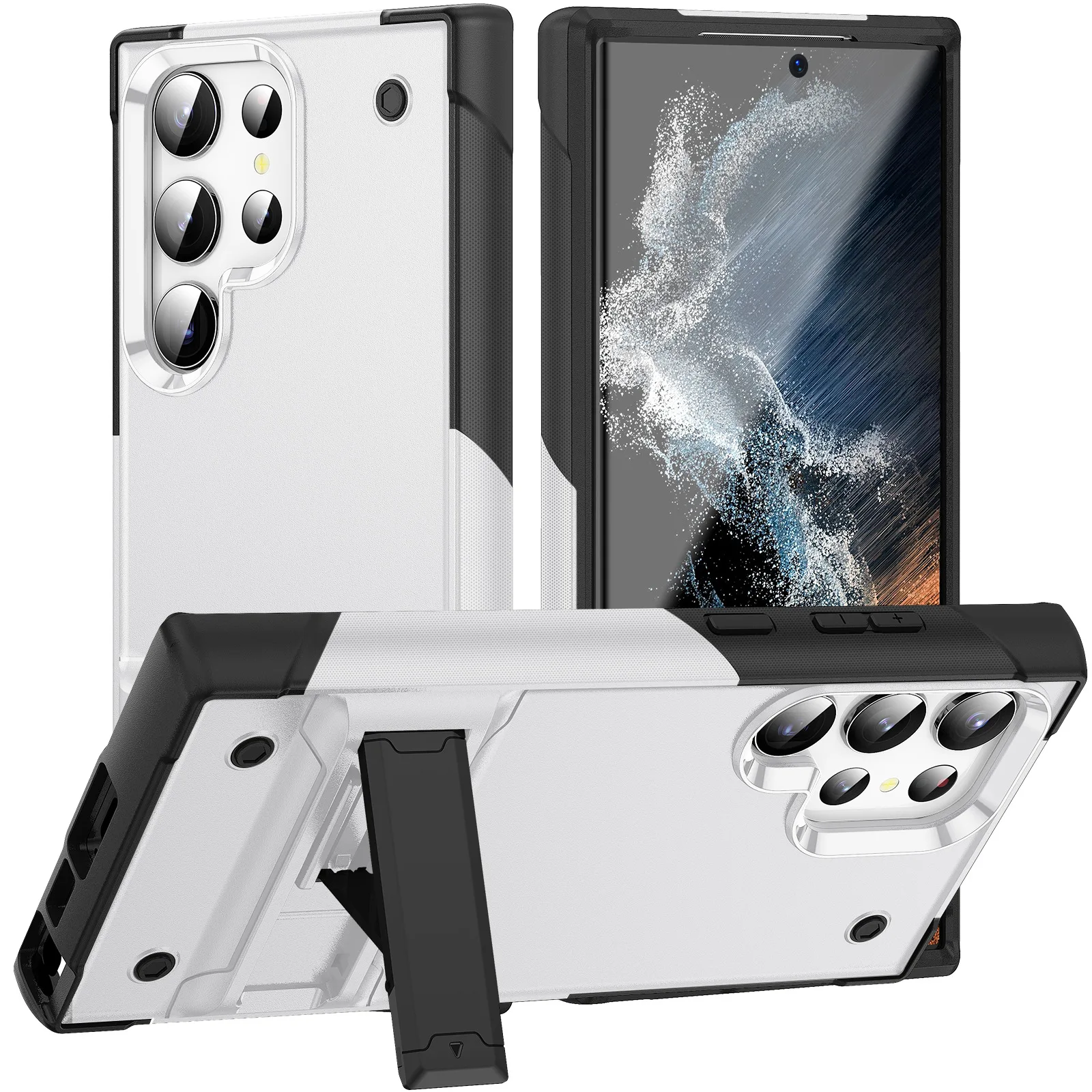 Heavy Duty Hybrid 2 in 1 Shockproof Case for Galaxy S23 Ultra Armor Case Dual Layer Hard PC Soft TPU Bumper Case with Kickstand