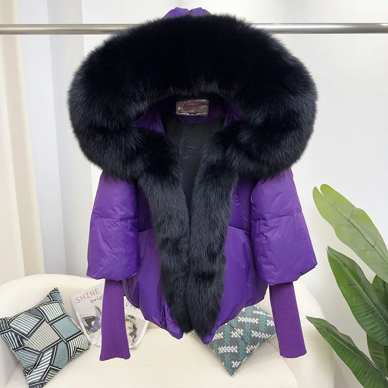 New Fashion Real Raccoon Fur Puffer Down Jacket Lady Winter Bubble Jacket Plus Size Women Goose Down Coat