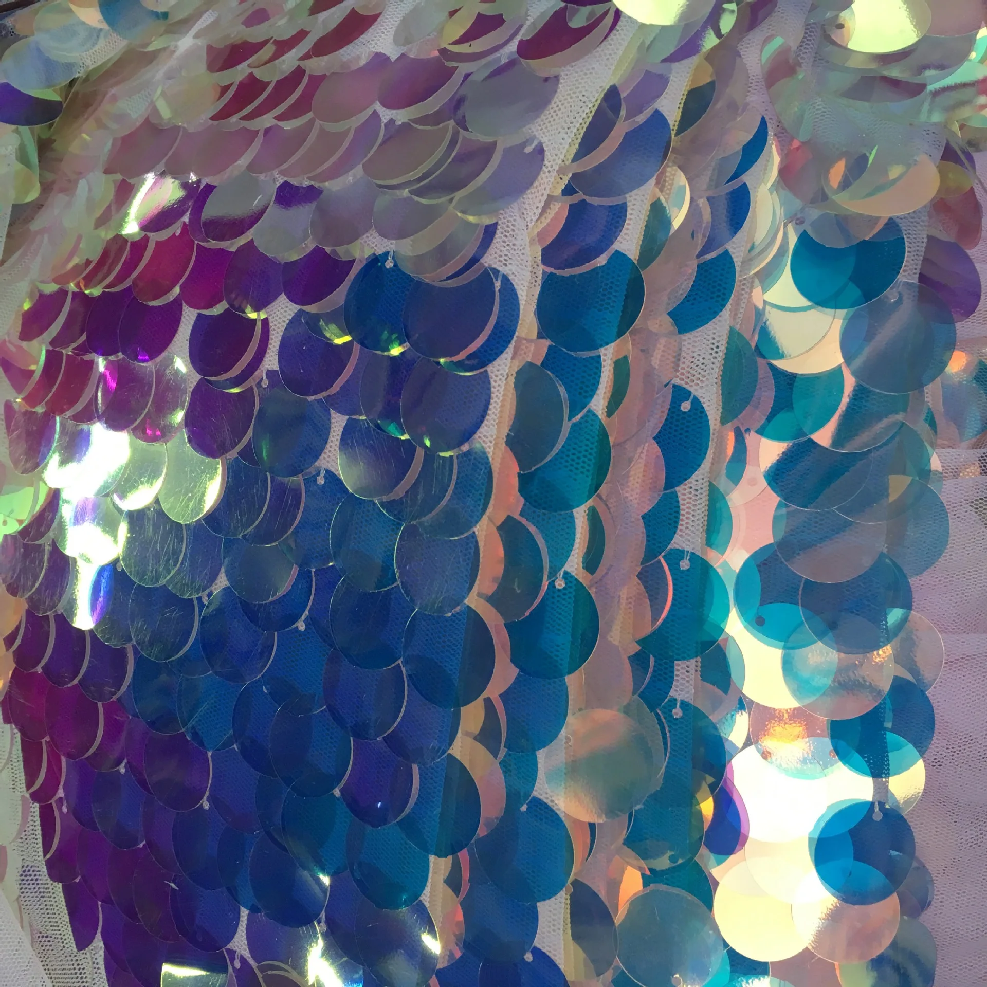 Custom Made Fantasy Color Embroidered Evening Dresses Bridal Elastic Tulle Large 18mm Colorful Purple Sequin Fabric