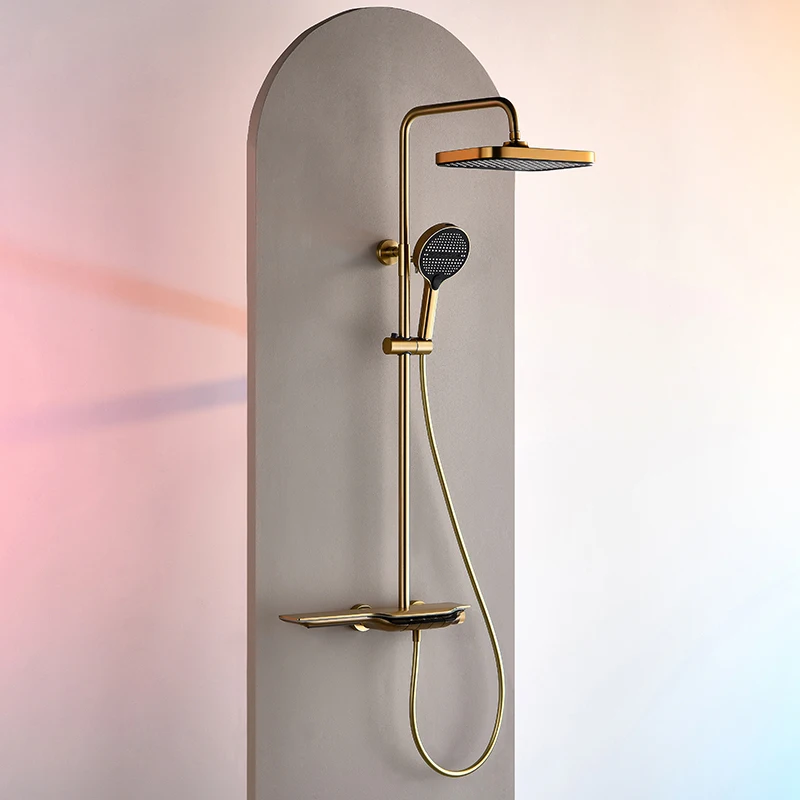 LED Light Shower Mixer Set Flow Exposed Smart Bathroom Shower Set with Piano Button Shower Thermostatic Bath Tap