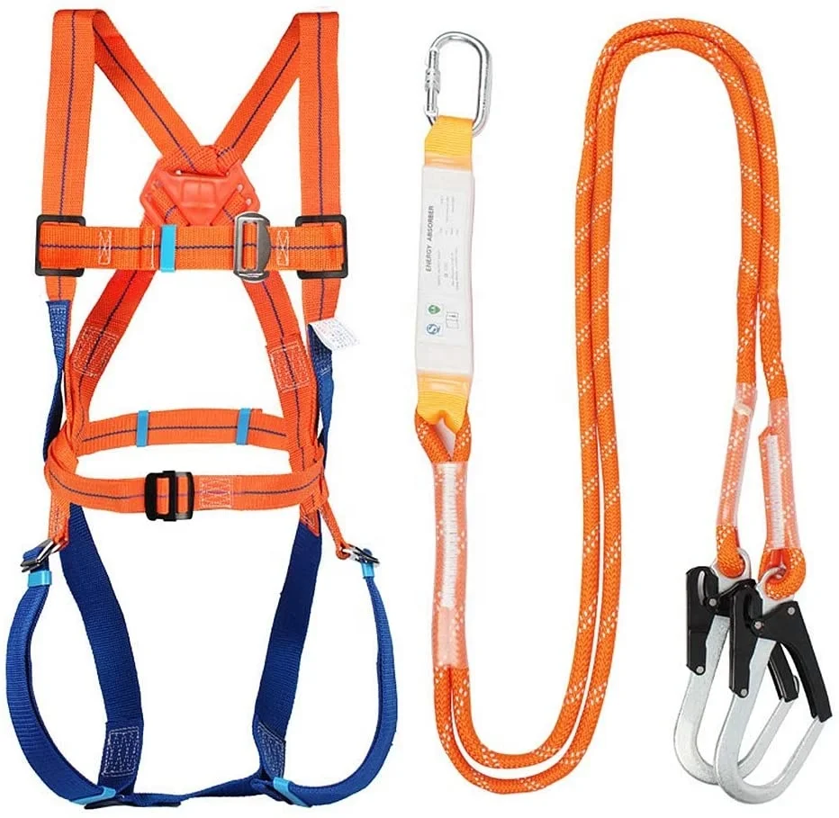 Fall Protection Full body safety harness 3 D-ring with double lanyard CE