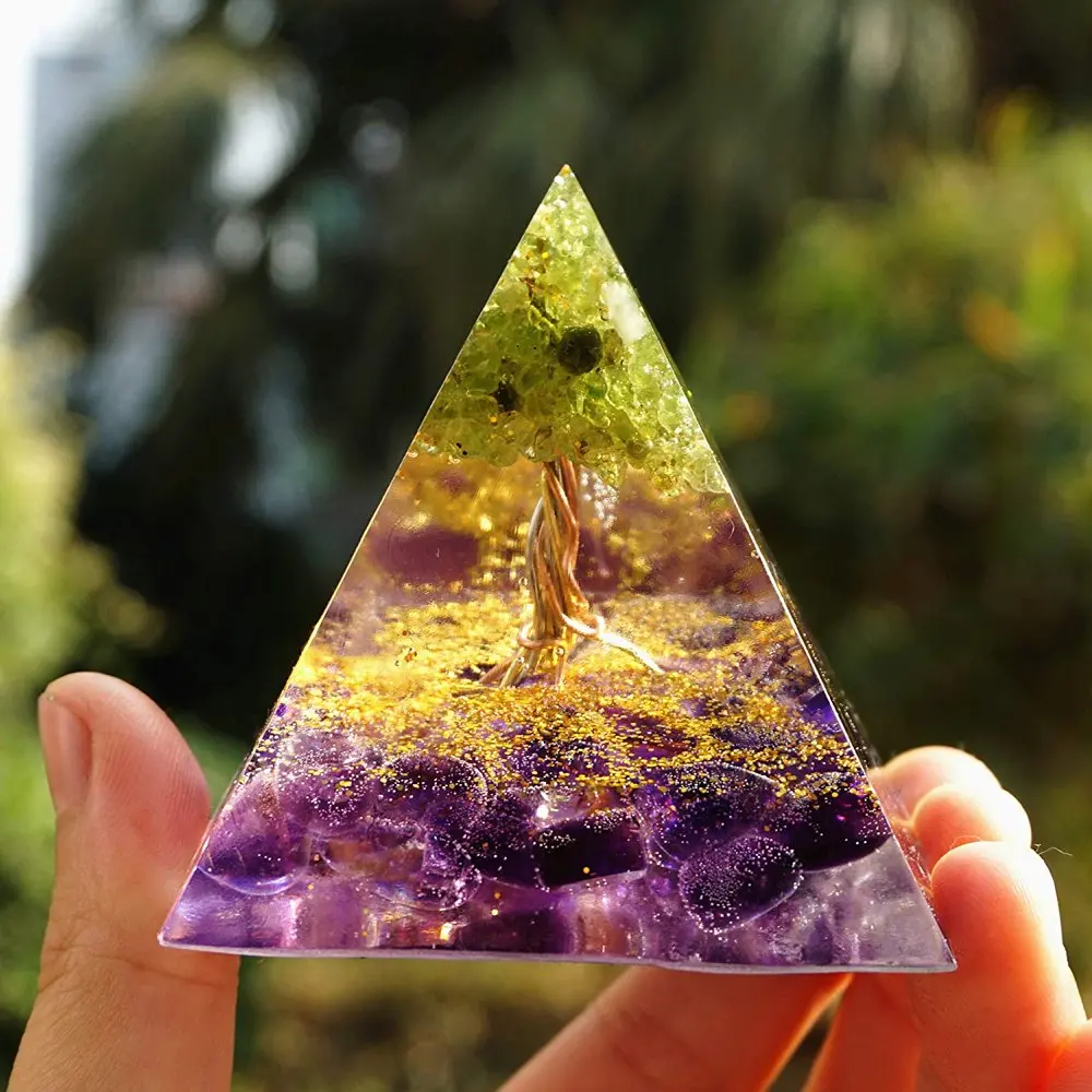 Best Quality Orgone Amethyst Peridot Crystal Energy Orgonite Pyramid : Tree of life orgone amethyst pyramid for meditation