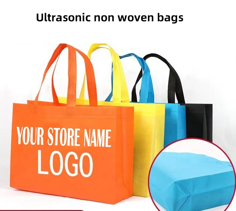 Wholesale Cheap Price Custom logo Printed Reusable Tote Bag Ultrasonic Shopping bag heat sealed non woven bag