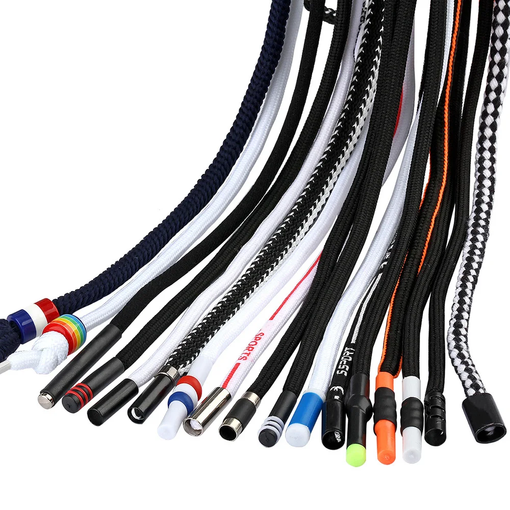 Custom Logo Braided Polyester Round Hoodie Drawcord Draw Cord String With Plastic Or Metal Tip