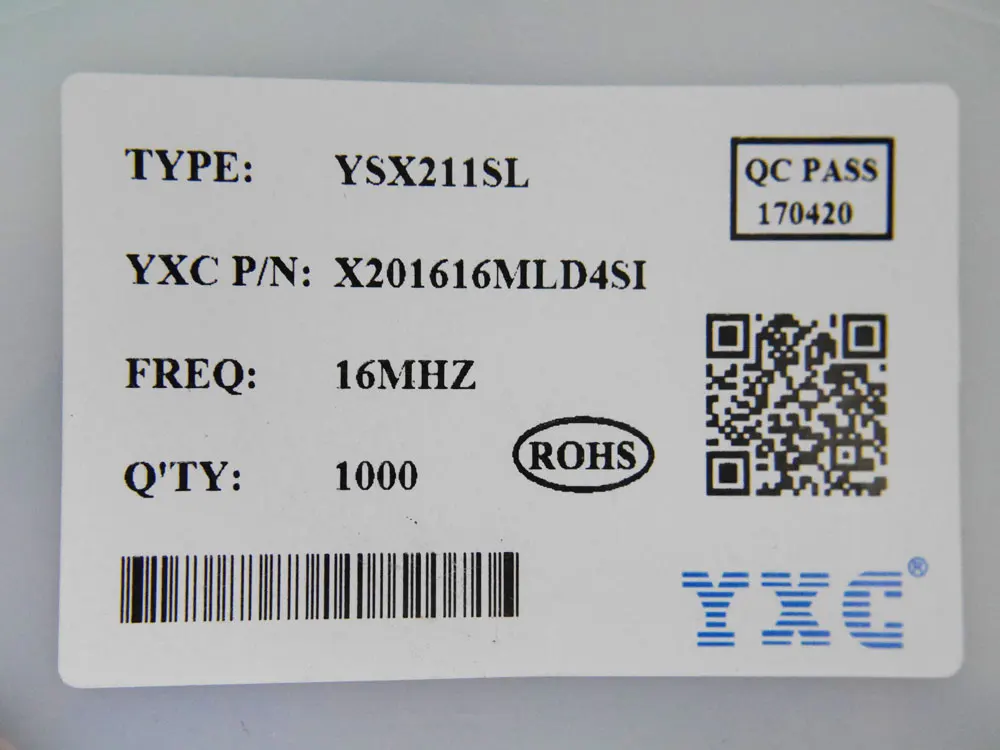 YSX211SL 2016 SMD 9pF 20PPM 16.000MHz Quartz Crystal Oscillator 16MHz