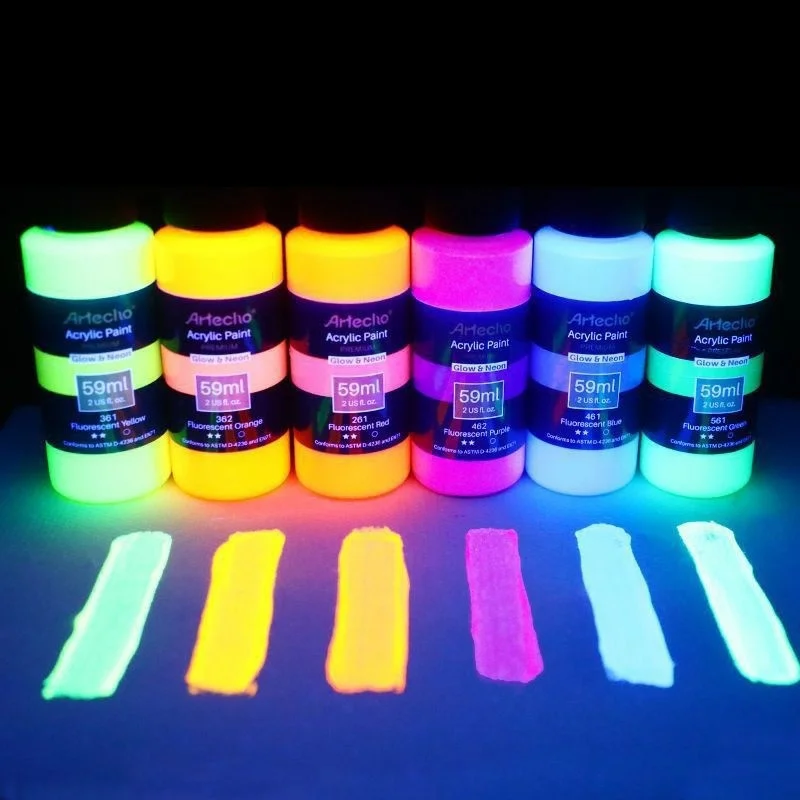 Glow in the Dark Paint, 6 Colors (59 ml / 2 oz) Acrylic Paint for Decoration, Art Painting, Art Supplies for Canvas, Rock, Wood