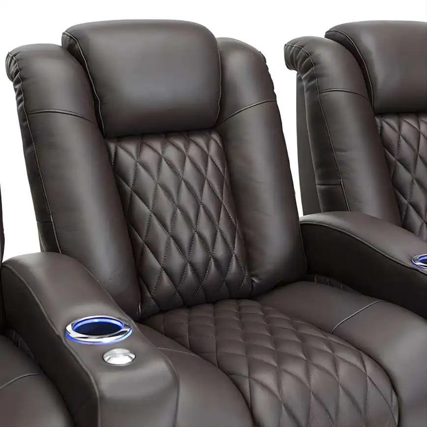 Italian leather home cinema sofa comfortable theatre seat electric recliner chair with wireless charger and led lights
