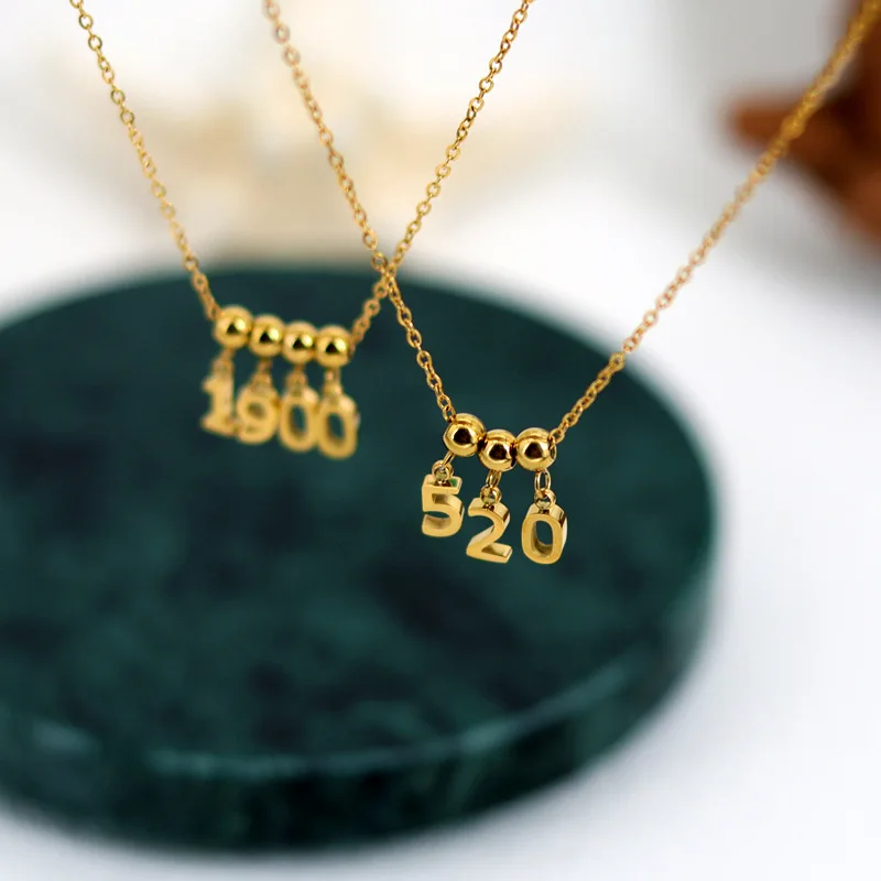 New Creative Digit Necklace Pendant Letter Necklace Gold Plated Pulling Chain Stainless Steel Non Tarnish Waterproof Jewelry