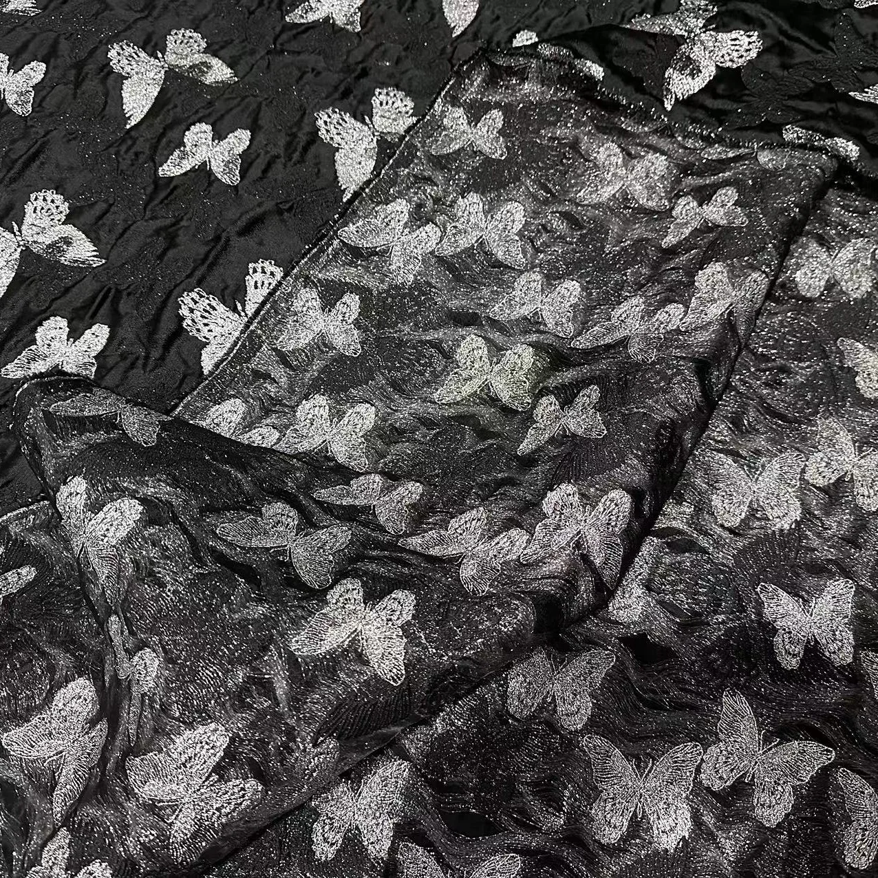 gold silk butterfly jacquard beautiful dress fabric by elegant black dress yarn-dyed shaggy skirt decorative fabric
