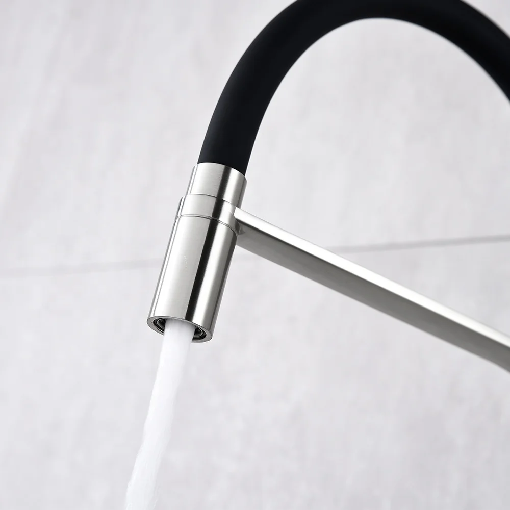Modern brass quality single lever brush nickel finished flexible pull down kitchen sink faucet tap