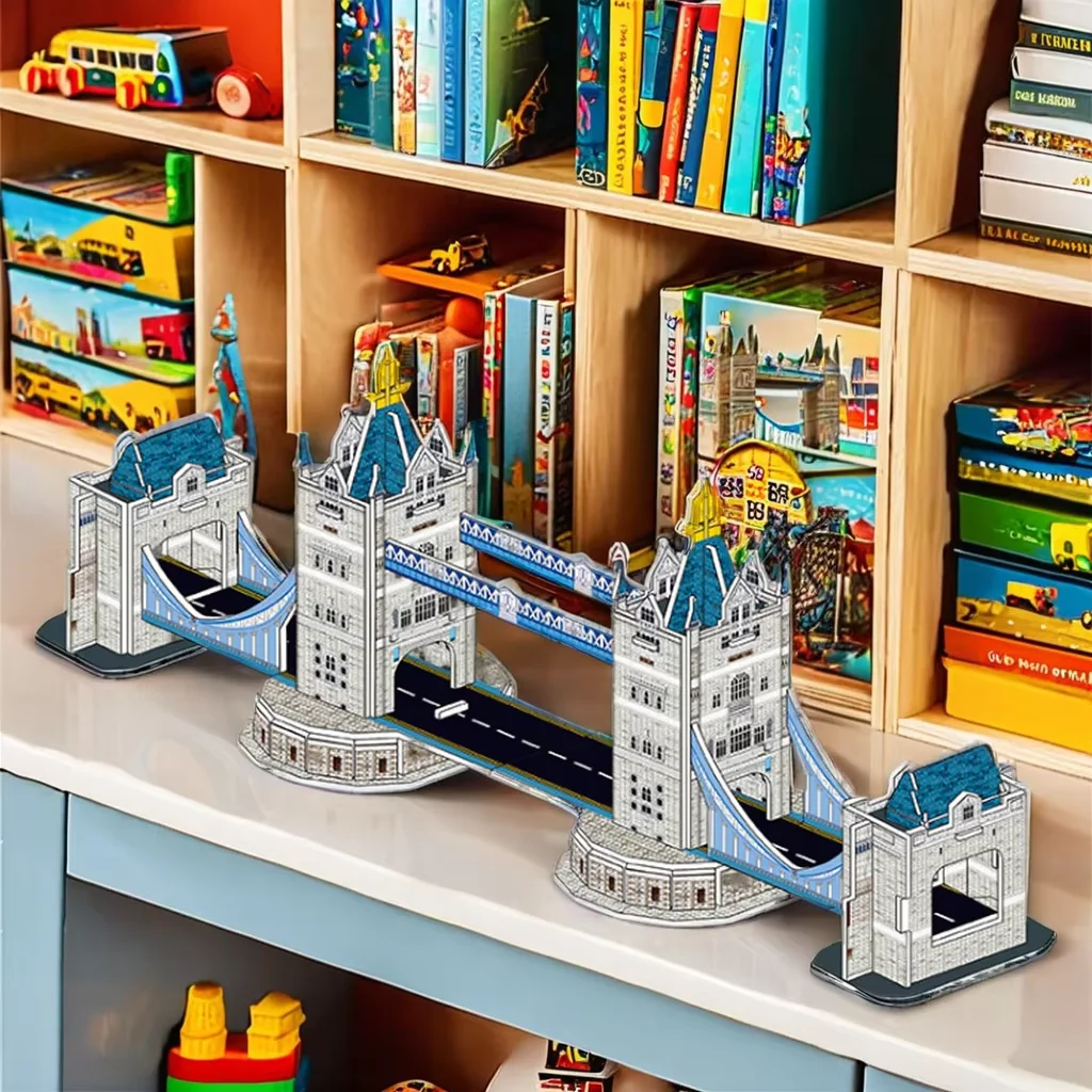 Montessori Style 3D Jigsaw Puzzle Popular Twin Towers of London Toy for Toddlers Educational DIY Cartoon Paper Cardboard Toy