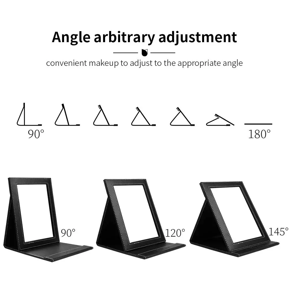 Portable Folding Vanity Mirror - Table Vanity Makeup Desk Mirror with Stand & PU Leather