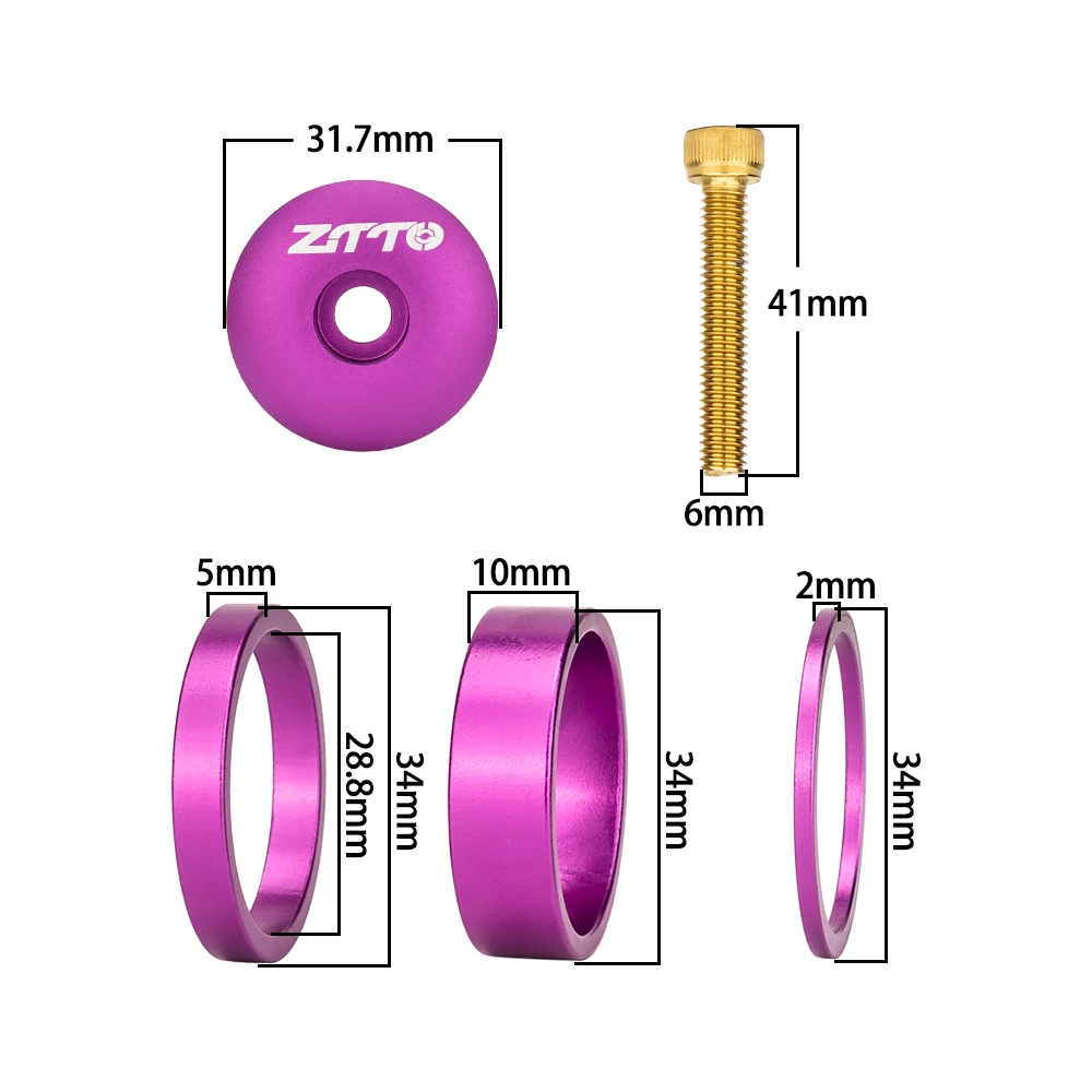 ZTTO Bicycle Stem Spacer Aluminum Alloy Bike Front Fork Washer Road MTB Headset Spacer Bicycle Stem Top Cap with Bolt