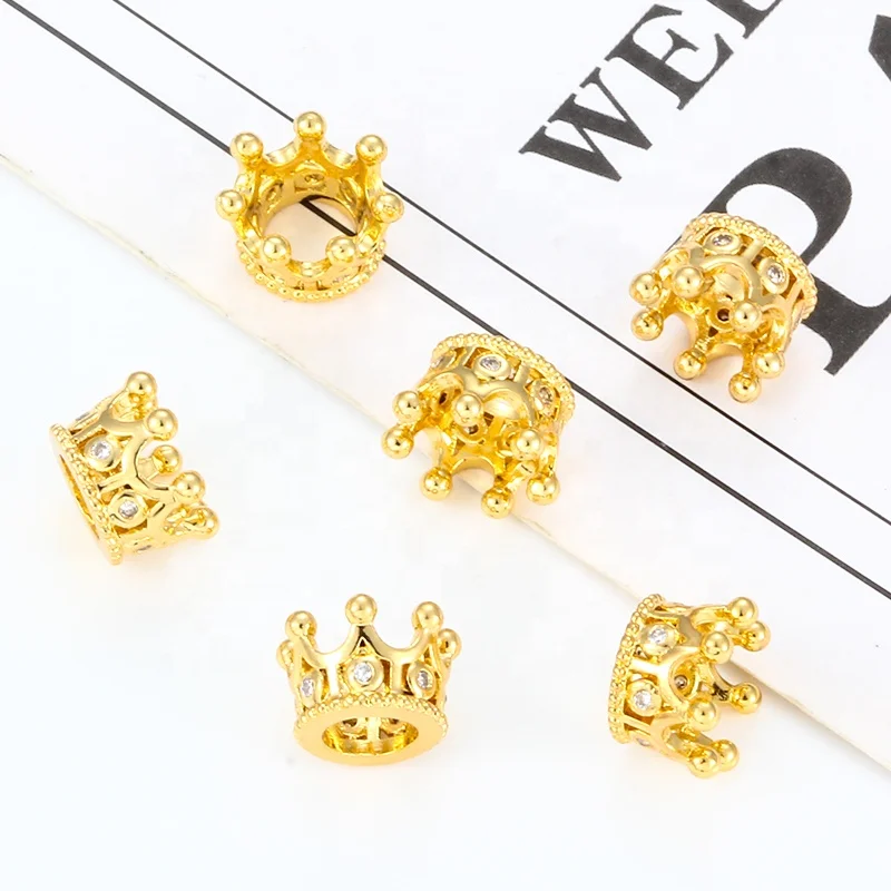 Wholesale Black CZ Crown Beads DIY Spacer Beads Fit Bracelet Jewelry Accessories For Jewelry Making