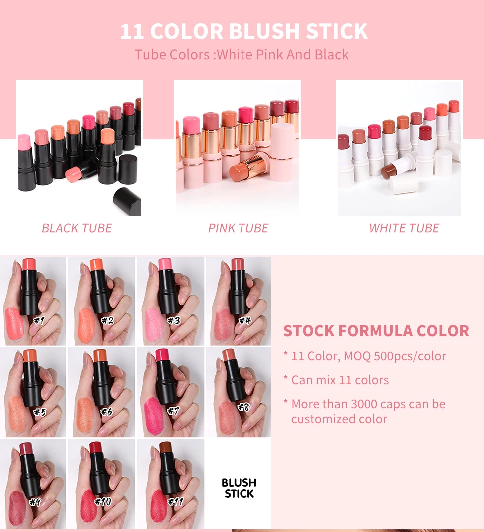 HOT Black Blush Stick Private Label Mini Cheek Blush Rose Stick Shimmer Matte Cream Blush Custom Logo Makeup Blush