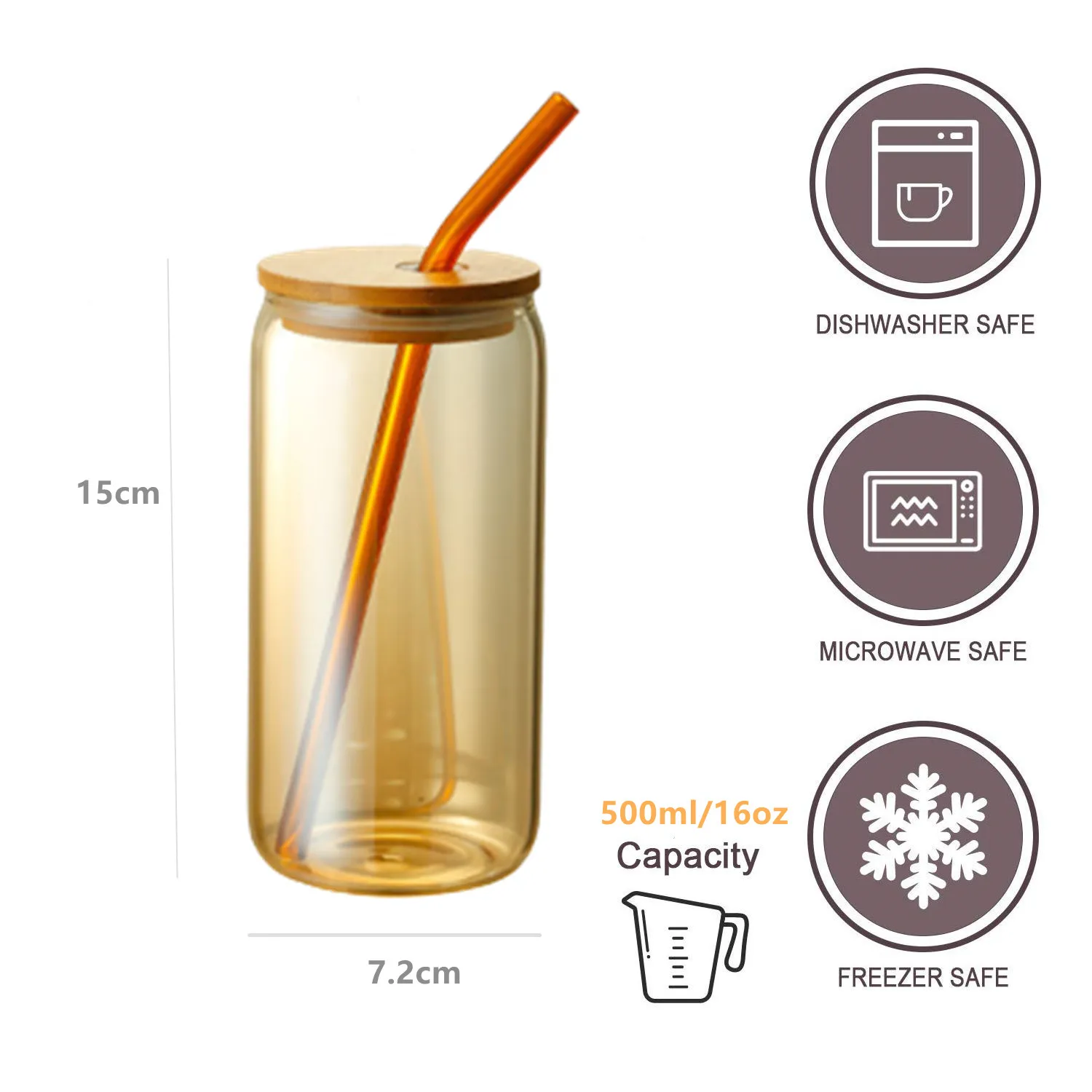 Manually blown beer can borosilicate  glass 16oz with lid and straw, Multicolor drinking glass with bamboo lid