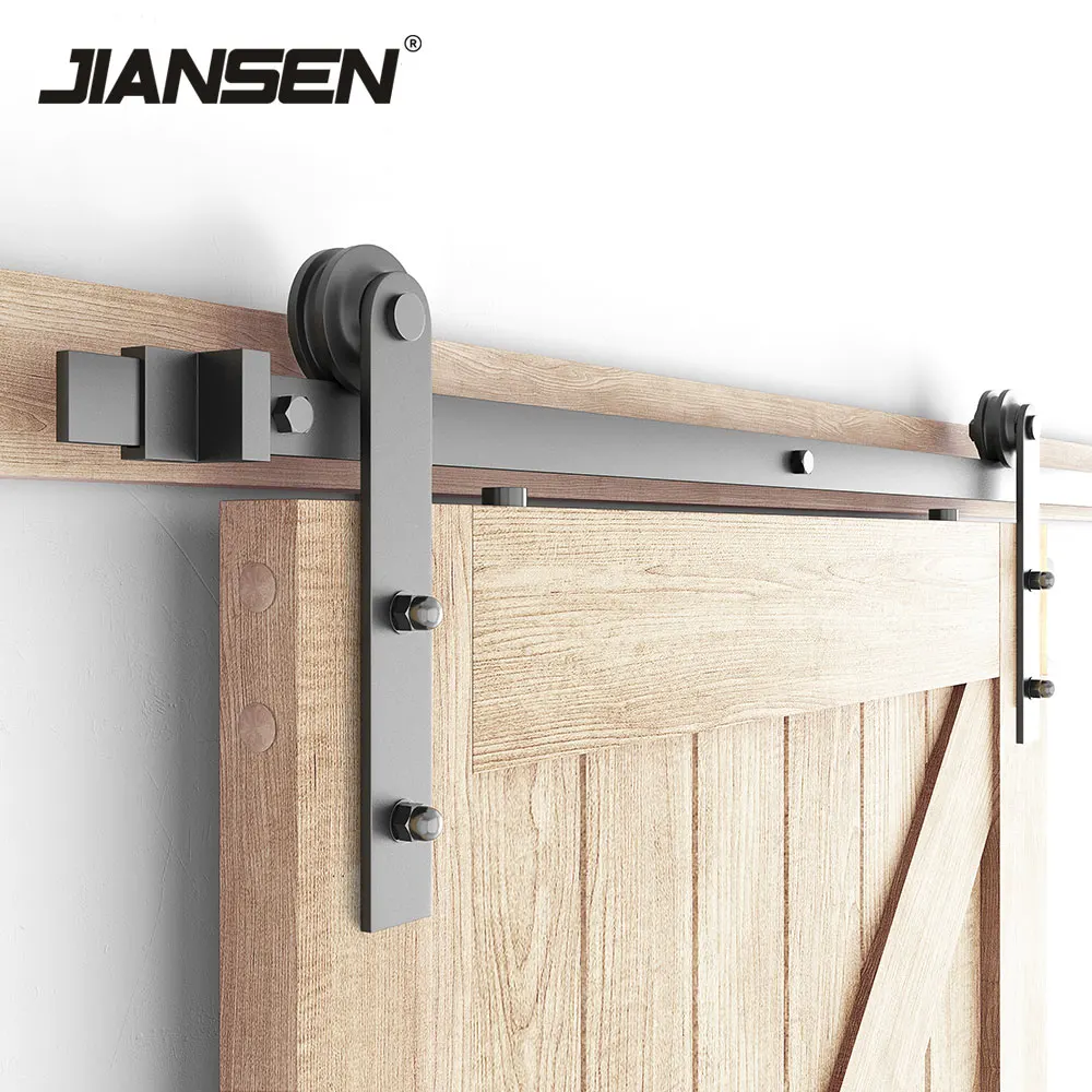 Single Wood Sliding Barn Door Hardware Kit Basic Black Carbon Steel Sliding Metal Barn Door Hardware Kit