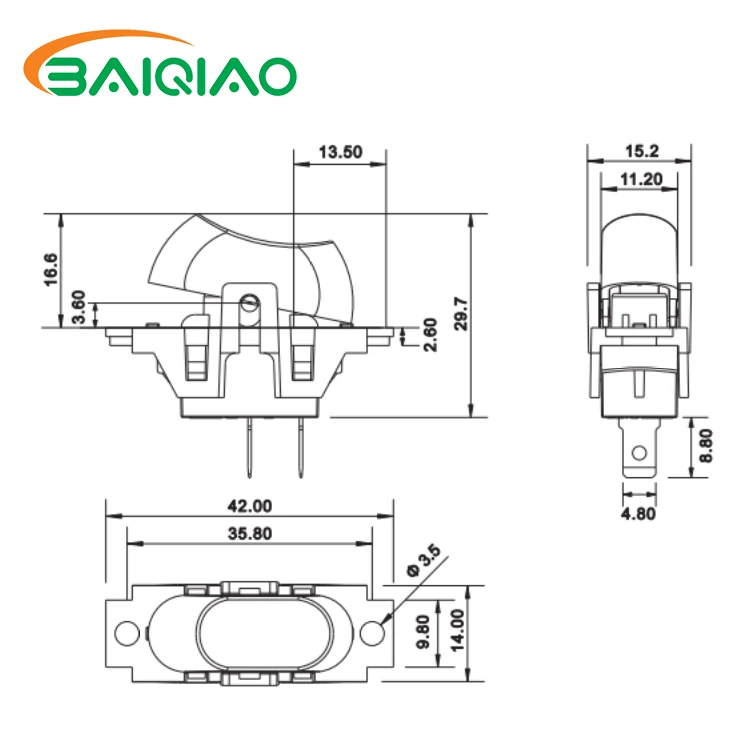 High Durability Kitchen Appliances Cold Press Juicer Commercial Spare Parts 6.5A 250VAC Plastic Rocker Switch