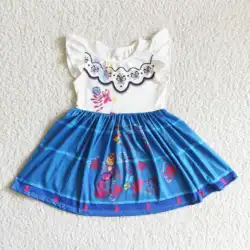 cute style cartoon printing flutter sleeve summer girl dress baby clothes