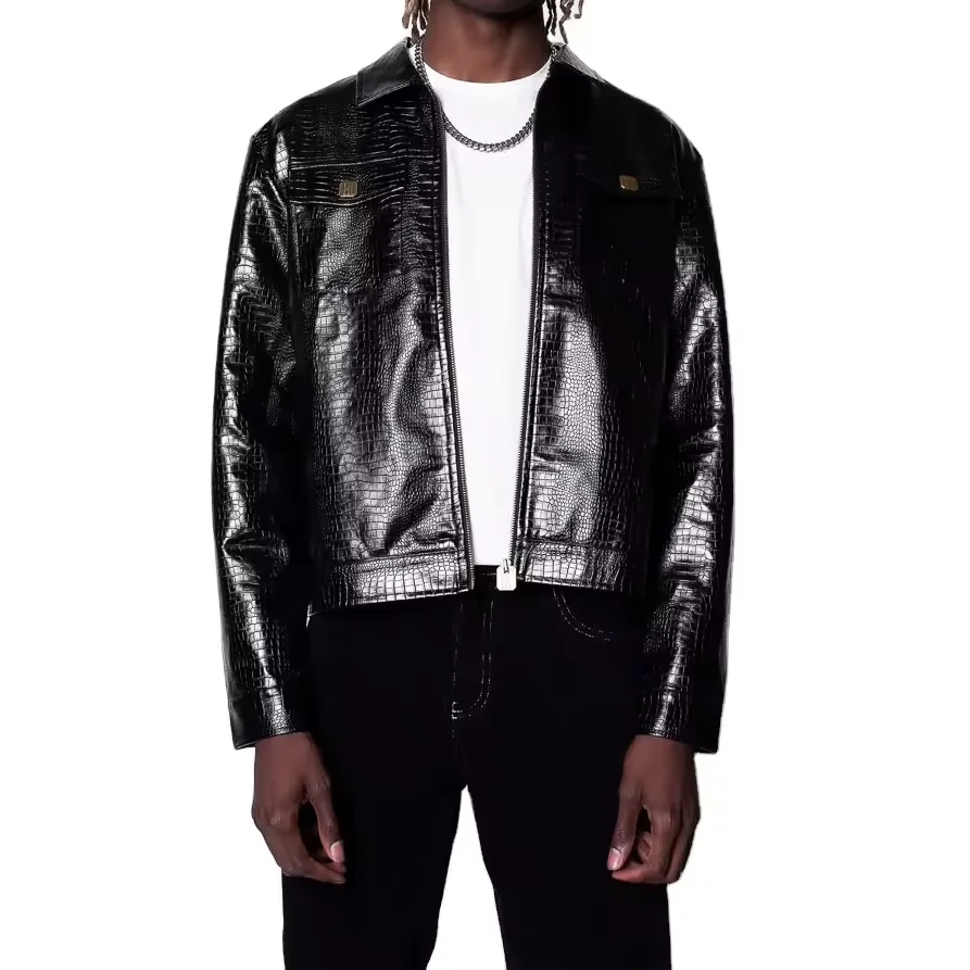 Custom Leather Jacket Man Crocodile Leather Running Jacket Coat Casual Street Wear PU Leather Windbreaker Jacket For Men