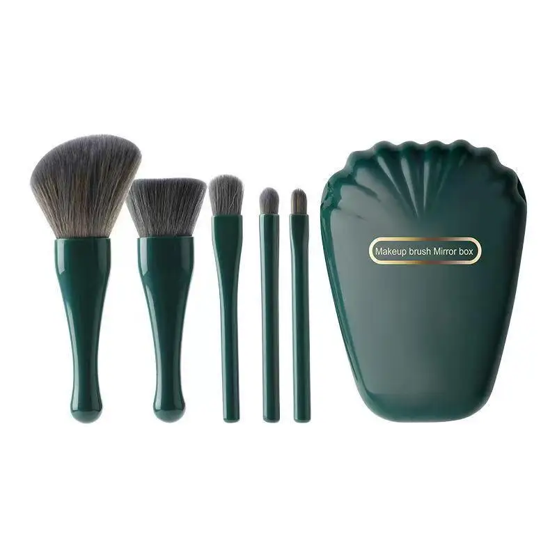 New 5pcs Portable Makeup Brush Set Mirror Case Travel Contouring Complete Set Shell Full Set Brush Factory Wholesale