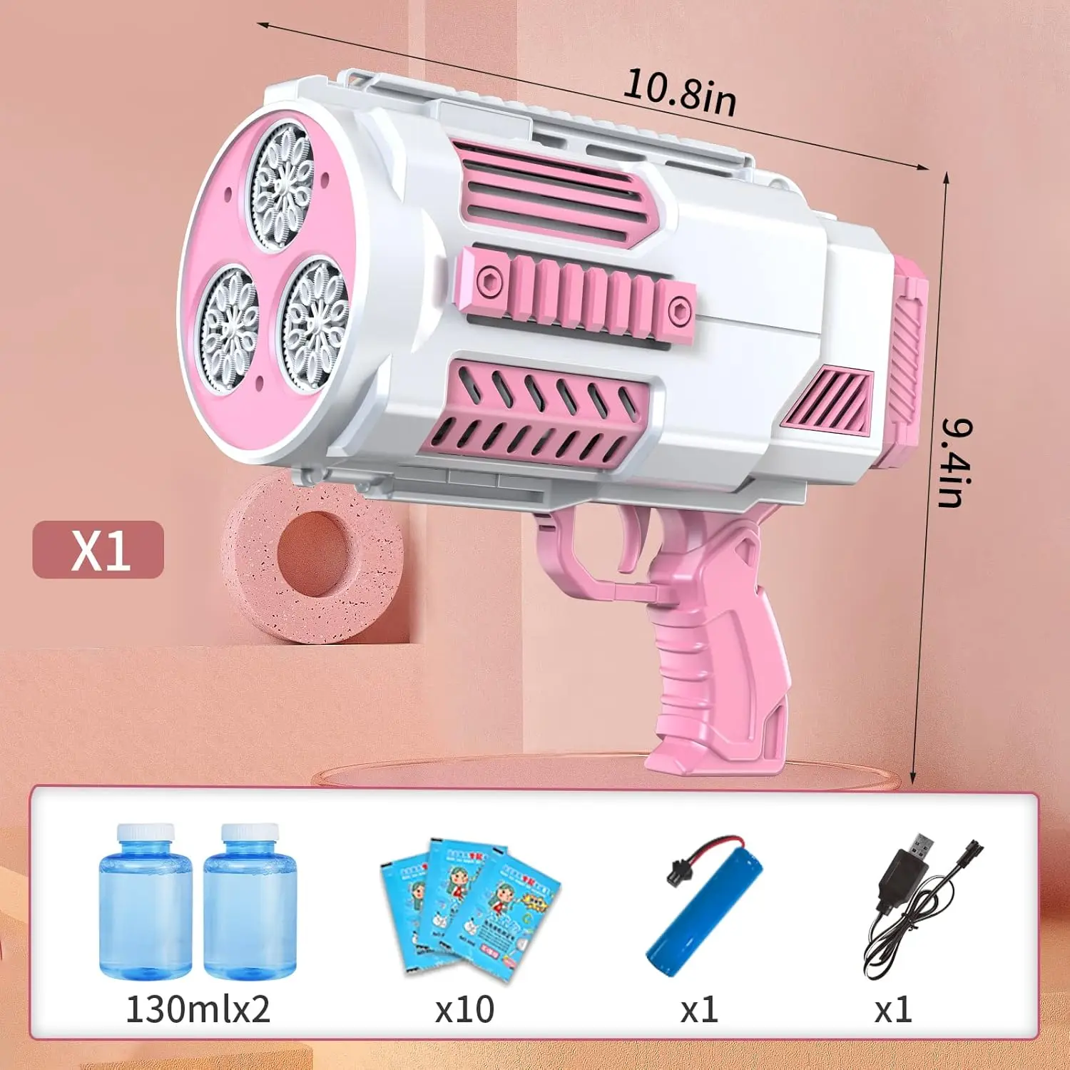 2024 Hot Sale Bubble USB Gun 69 Holes Automatic Rainbow Rocket Boom for Kid Light Up Bubble Machine for Wedding party For  Kids