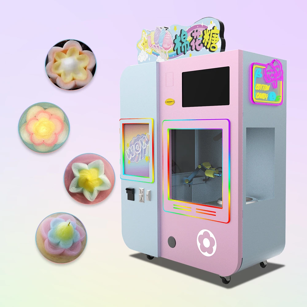 Efficient and highly attractive appearance Intelligent backend fully automatic cotton candy vending machine cotton candy making