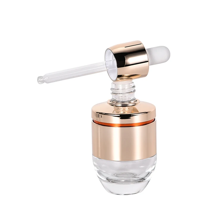 Luxury Silver Gold Aluminum Cover Essential Oil Dropper Bottle Metal Colored Cosmetic Serum Cylinder Glass Bottle with Dropper
