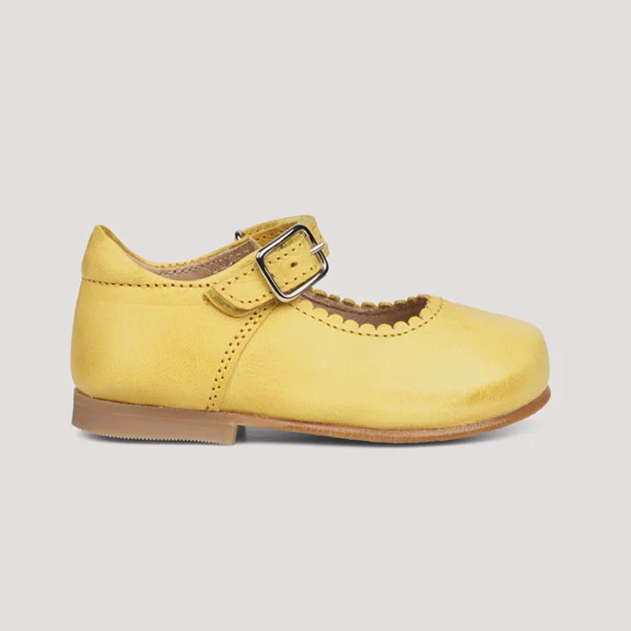 Испанская кожаная детская качественная обувь Мэри Джейн для детей маленькой девочки желтого цвета