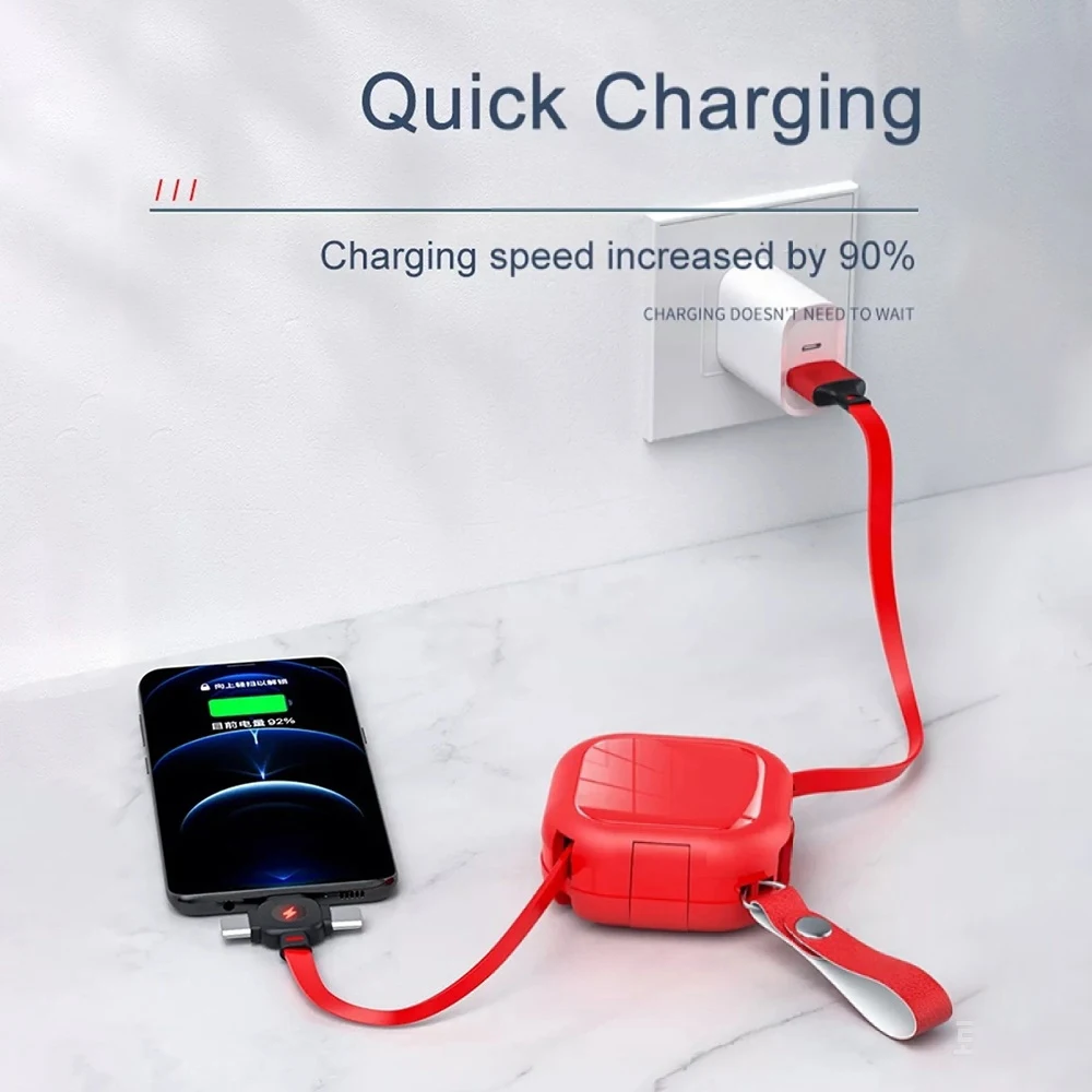 2025 Upgraded Multi Charging Cable 3 in 1 Retractable with Type C/Micro/USB/L Fast Charger Cord for Phone For Gift Custom