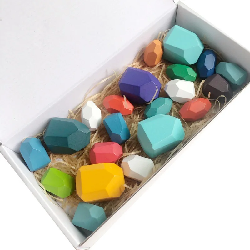 36Wooden Rainbow Stacking Safety Colorful Building Blocks Kids Montessori Toys Early Learning Educational Toys for Baby Toddlers