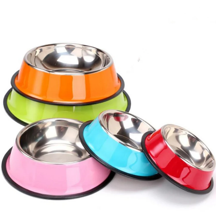 Custom Hot sale color printed rubber bottom Metal Stainless Steel Pet Dish/ Pet Feeder/ Dog Bowl