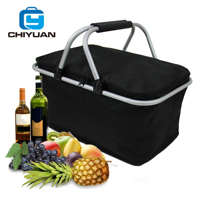 
Wholesale fashionable supermarket foldable insulated collapsable aluminum cooler storage shopping picnic basket 