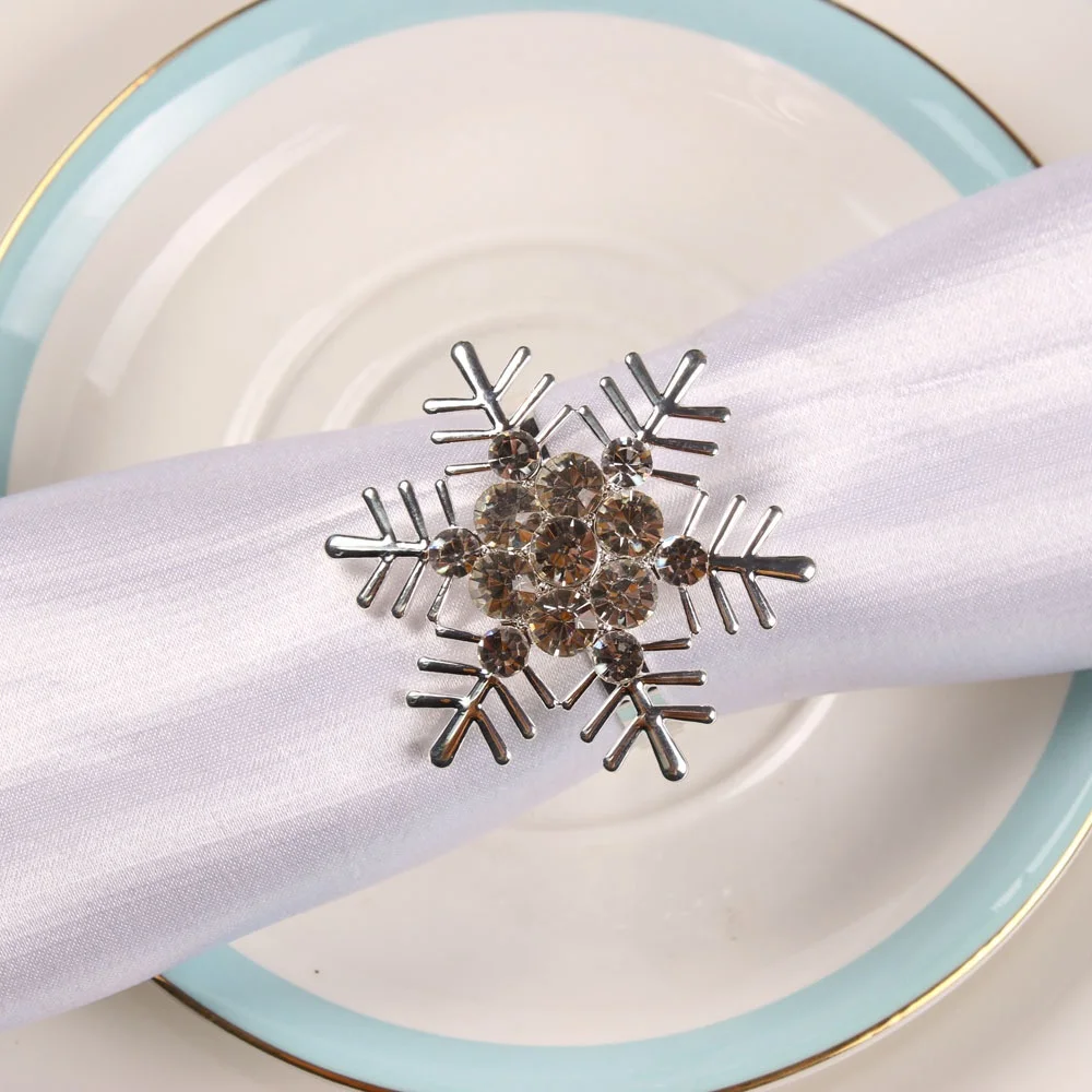 2024 Kitchen Tabletop Decoration Accessories Metal Snowflake Christmas Napkin Rings Table Napkins Decor
