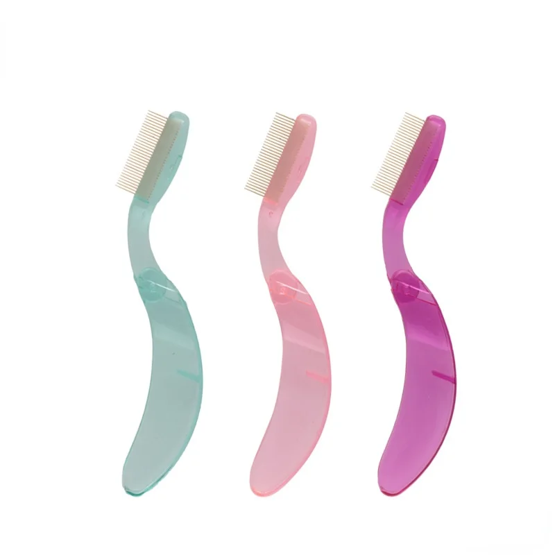 Складная игла из нержавеющей стали, гребень для бровей/гребень для ресниц, изогнутая пластиковая ручка, косметический инструмент, Прямая поставка