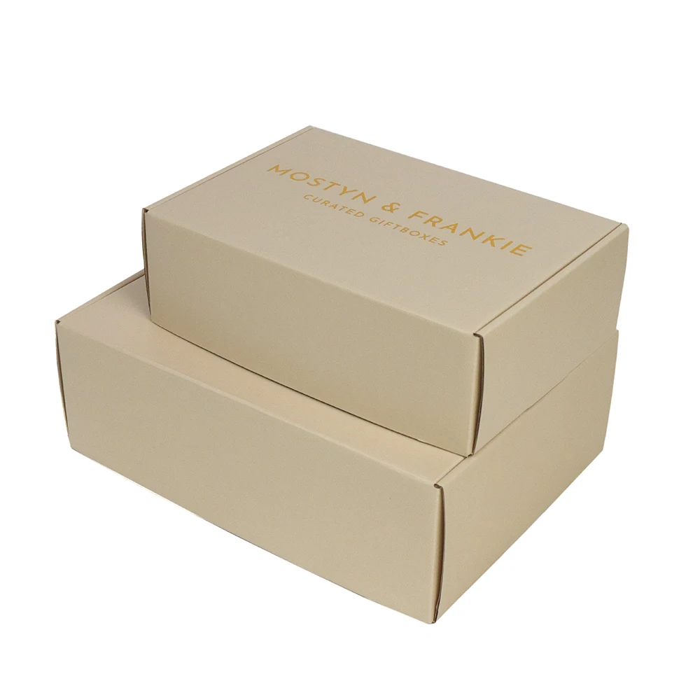 Golden Foiling Beige Mailer Boxes Corrugated Postal Packaging Box for Small Business