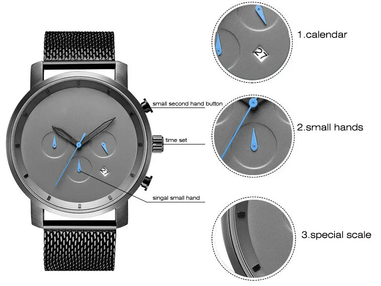 Luxury Silver All Stainless Steel Japan Quartz Movement Chronograph 30m Water Resistant 316 Men Watch