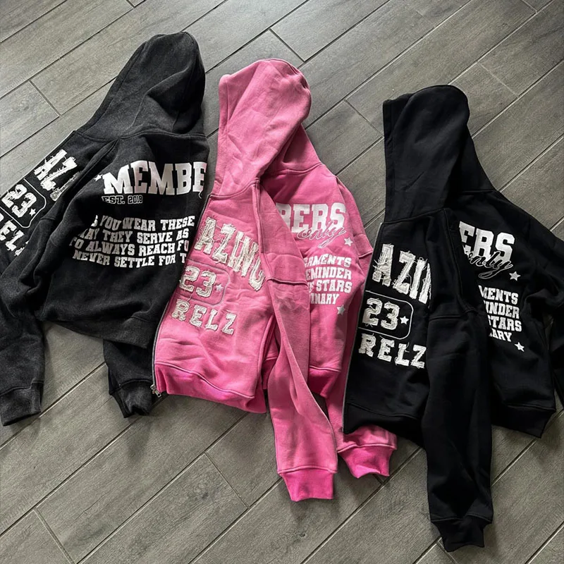 Custom fashion high quality french terry cotton oversize streetwear vintage patch embroidery plain boxy zip up hoodie for men