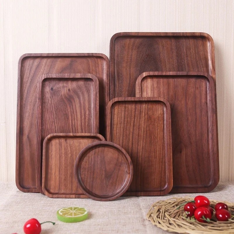 wooden cake breakfast snack plate set wooden tray
