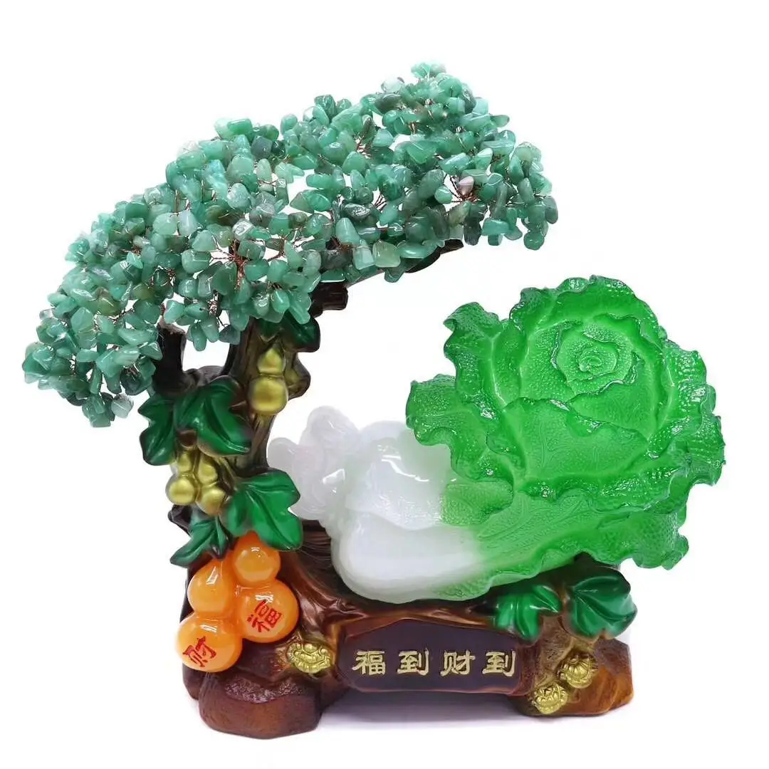 New product gemstone jade Cabbage ruyi lucky tree fengshui decoration
