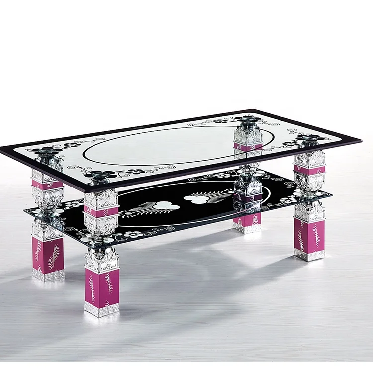 Antique style modern chrome leg high quality tempered glass coffee table for living room