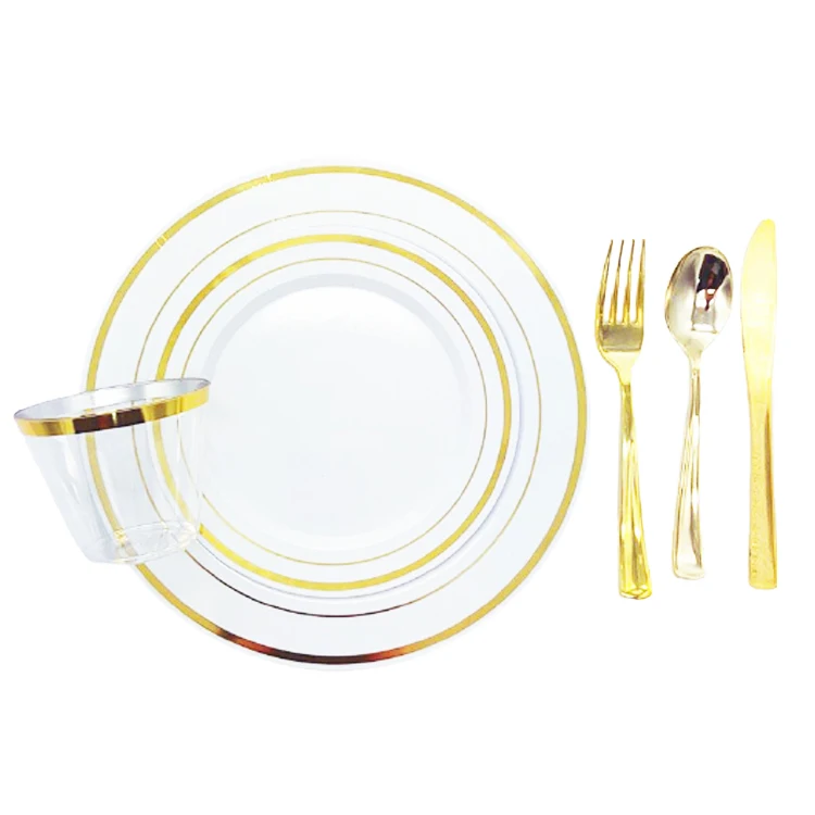 Gold Plastic Plates & Plastic Silverware  for 25 Guests