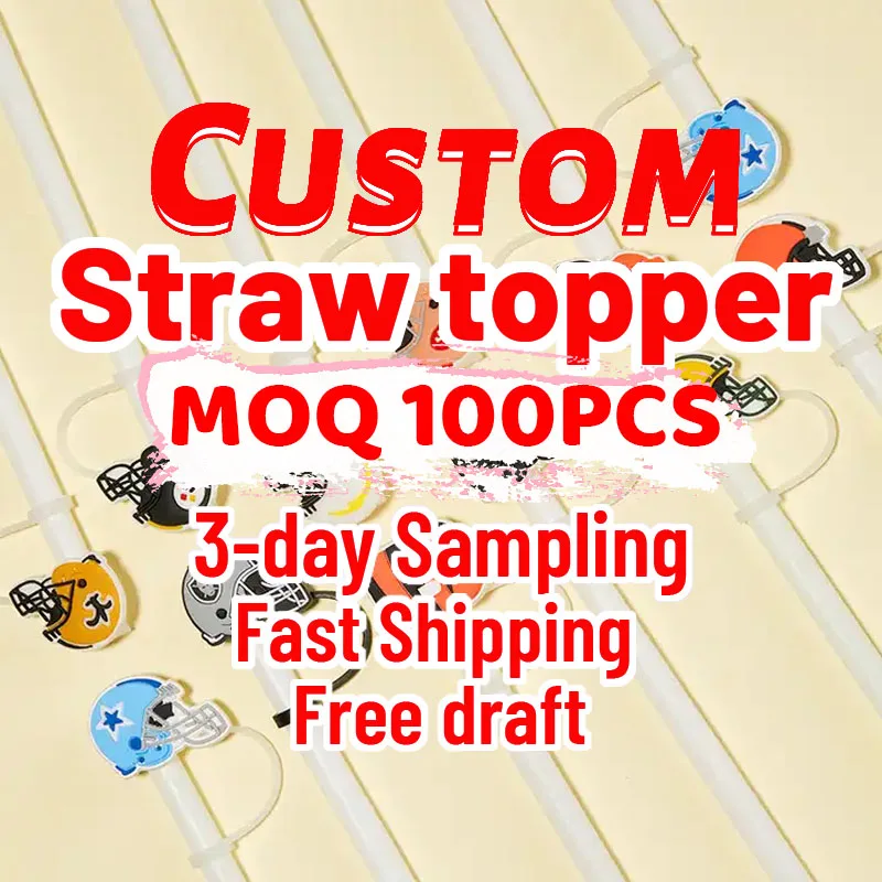 10mm 8mm OEM Manufacturer Factory Business Logo Anime 2D 3D Straw Cover Custom Make Soft Rubber PVC Drinking Straw Toppers