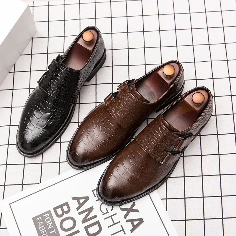 Men Oxford High Heel Loafers Casual Business Wedding Leather Dress Black Formal Shoes Slip-On