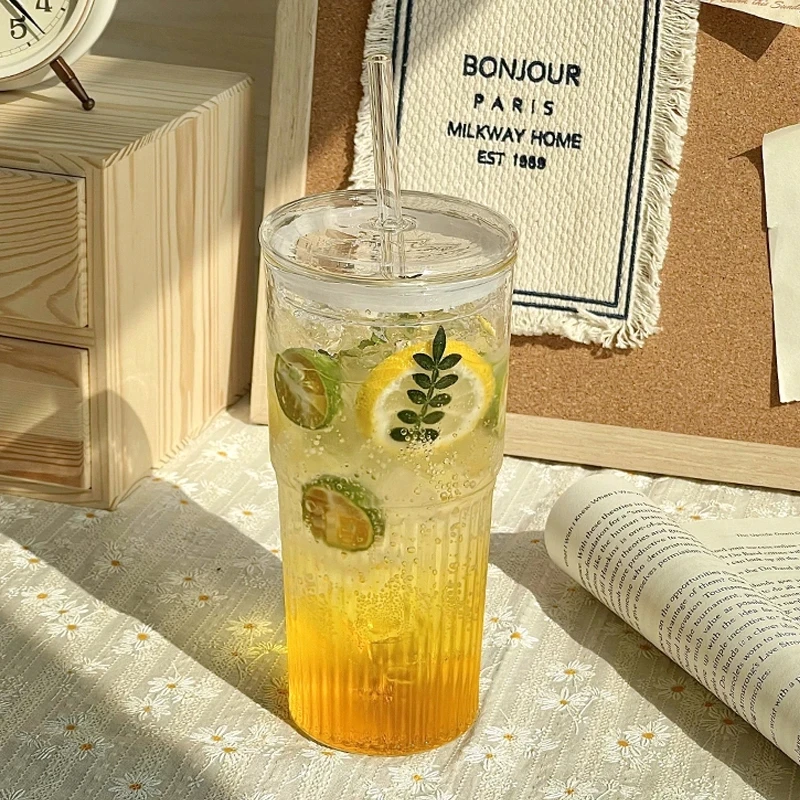 Nordic creative high borosilicate glass sippy cup home office large volume transparent coffee milk cup