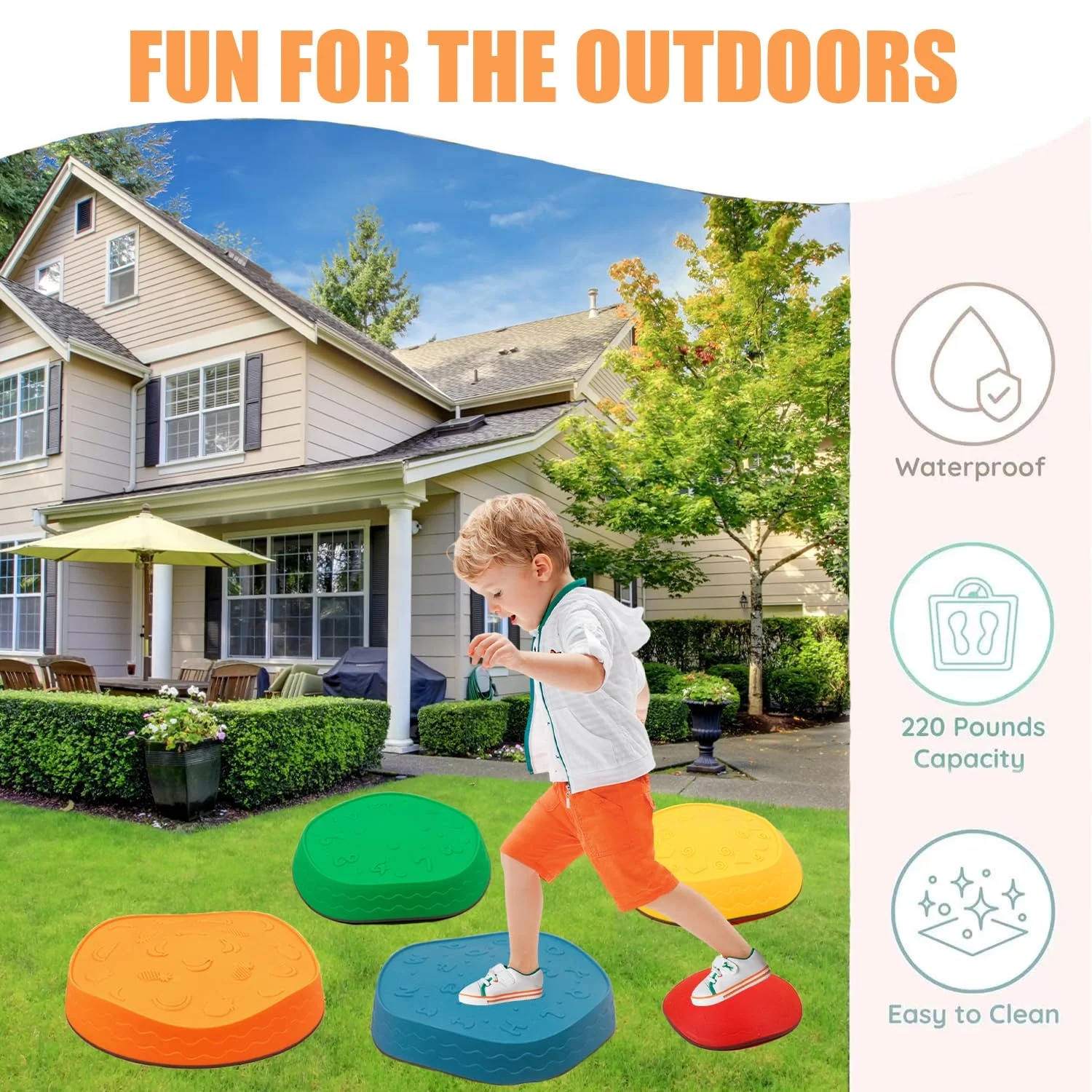 Balance Stepping Stones for Kids 5pcs Non-Slip River Stones,Balance Block Obstacle Course Play Indoor and Outdoor Sensory Toys