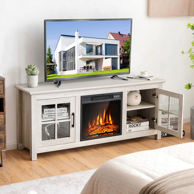 2024 Design particle board black living room furniture modern fireplace tv stand tv wood cabinet meuble for 75 inches