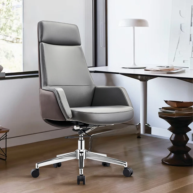 Comfortable High Back Grey PU Ergonomic Swivel Meeting Room Chair Luxury Executive Leather Office Chairs