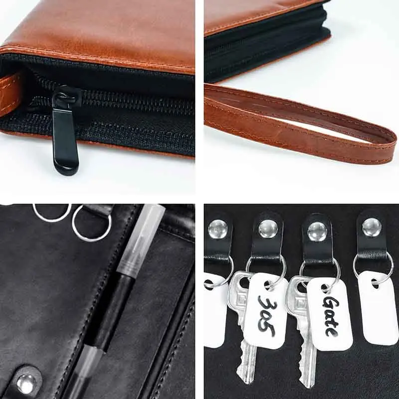 Hot Sell Portable Zippered Key Case Leather Key Storage with Handle 32 Key Capacity Zippered Key Pouch