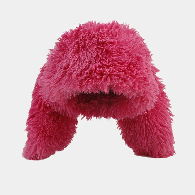 Women Winter Bucket Hat Colorful Rabbit Ears Fluffy Faux Fur Warm Plush Winter Bucket Hats for Women